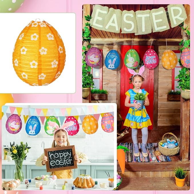 12 Pcs Easter Party Hanging Paper Lanterns Easter Eggs Bunny Chick Basket - Image 5