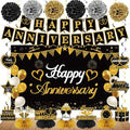 Turypaty Happy Wedding Anniversary Decorations Kit Supplies Black Gold | Large by Turypaty