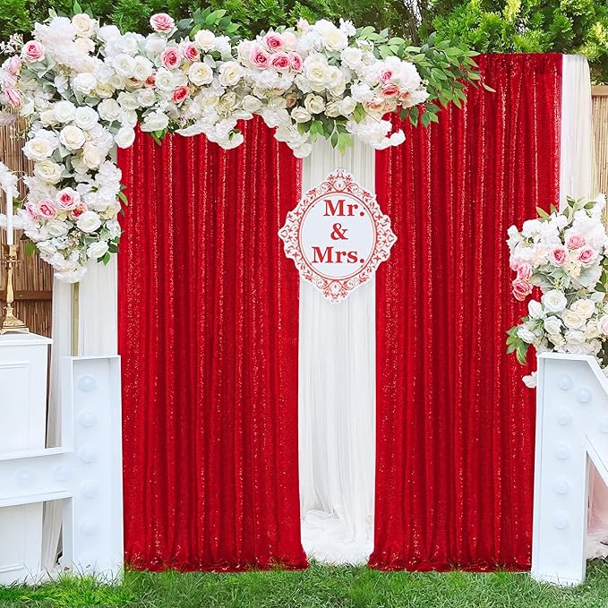 JYFLZQ Red Sequin Backdrop Curtains 2ft x 8ft 4 Panel Glitter Photo Booth - Image 2
