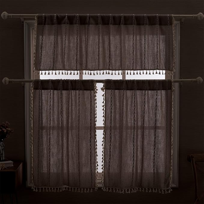 RoomTalks Tan Rustic Farmhouse Linen Kitchen Curtains 45 Inch Length Country - Image 8