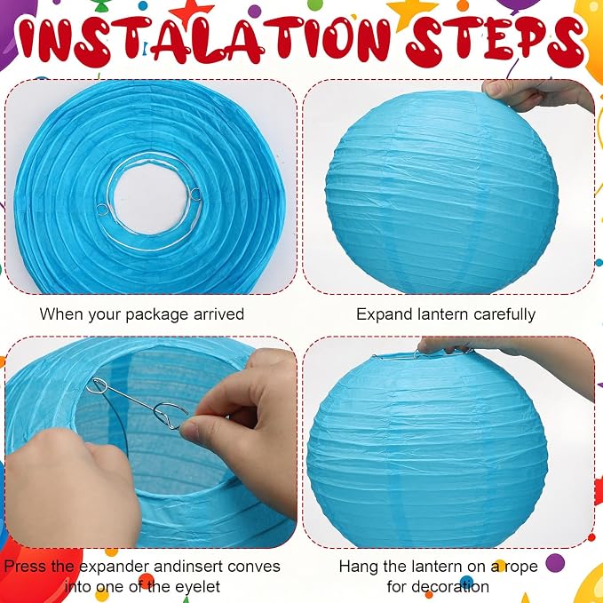 12 Pcs 10 Inch Hanging Paper Lanterns Party Decorations Colorful Rainbow - Image 4