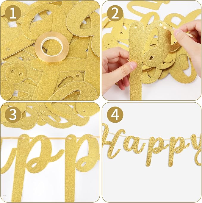 Glitter Happy Anniversary Banner Gold Happy Anniversary Decorations Wedding - Image 3