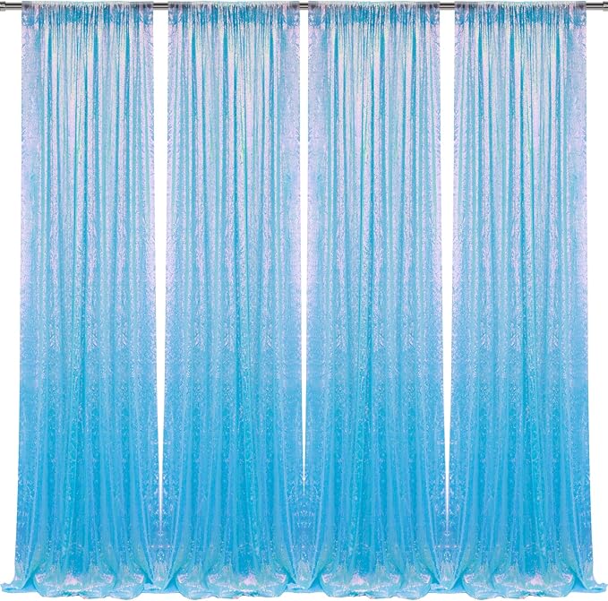 2×8FT-4PCS Mermaid Blue Sequin Backdrop Curtains Panels, Photography Backdrop - Image 8