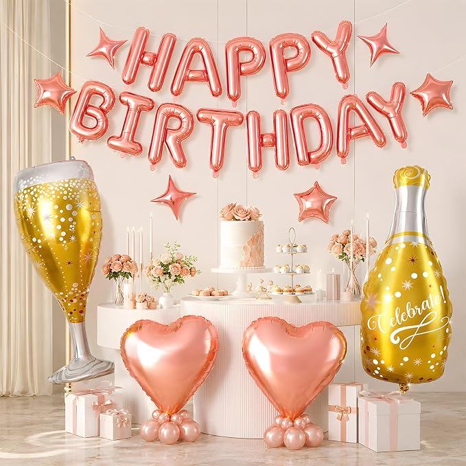 Rose Gold Happy Birthday Balloons Banner, Birthday Decorations - Image 6