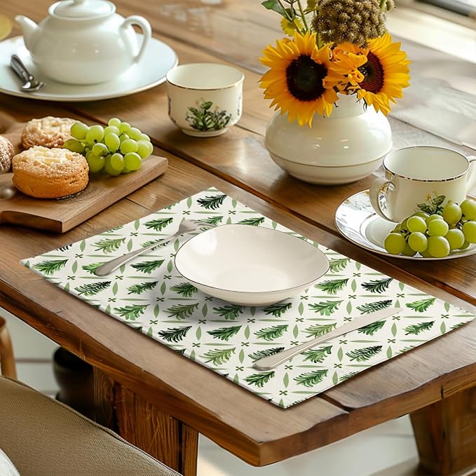 Sage Green Pine Tree Christmas Placemats Set of 4 Xmas Farmhouse Rustic Style - Image 6