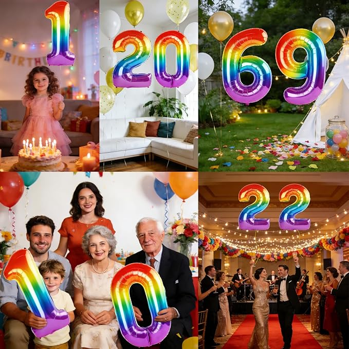 40 Inch Number 69 Balloons for 69th Birthday Party Decorations, 0-100 Rainbow - Image 7