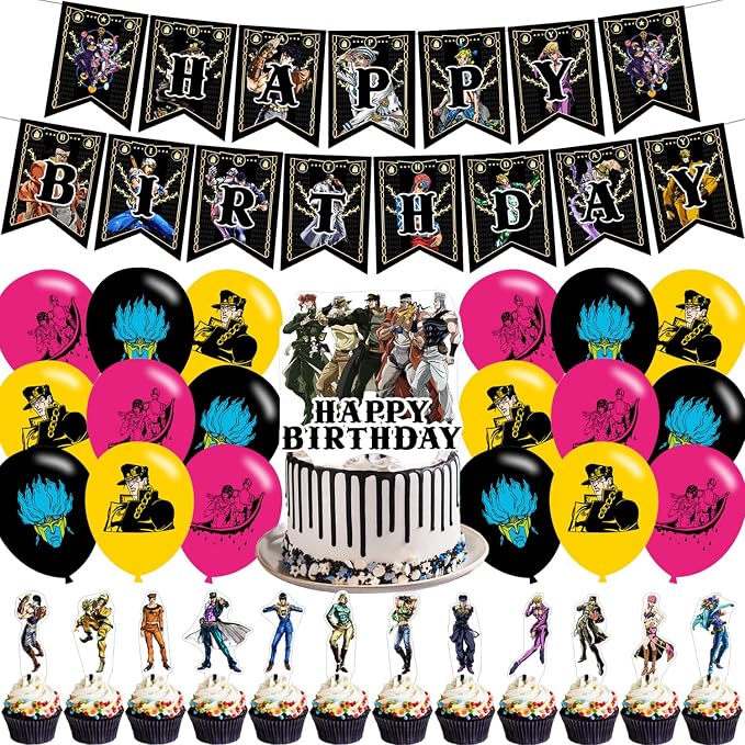 JoJo Bizarre Party Supplies, Cartoon Adventure Birthday Party Decorations Banner by Ezcpigei