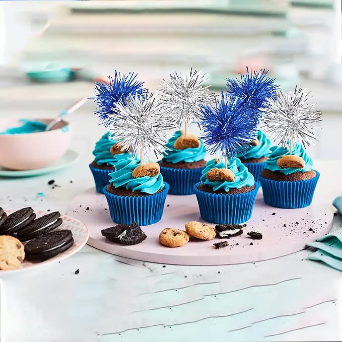 40 PCS Foil Firework Cupcake Toppers Sparkle Tinsel Cupcake Picks Fireworks - Image 6