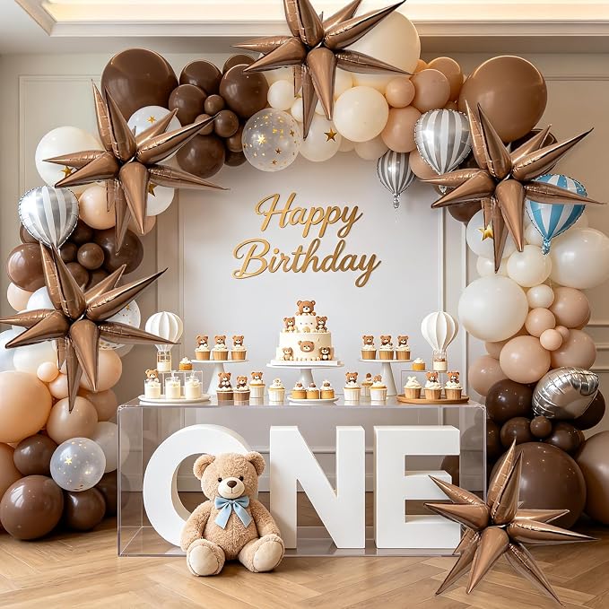 6Pcs Brown Star Balloons Boho Birthday Decorations Explosion Mylar Balloons | - Image 3