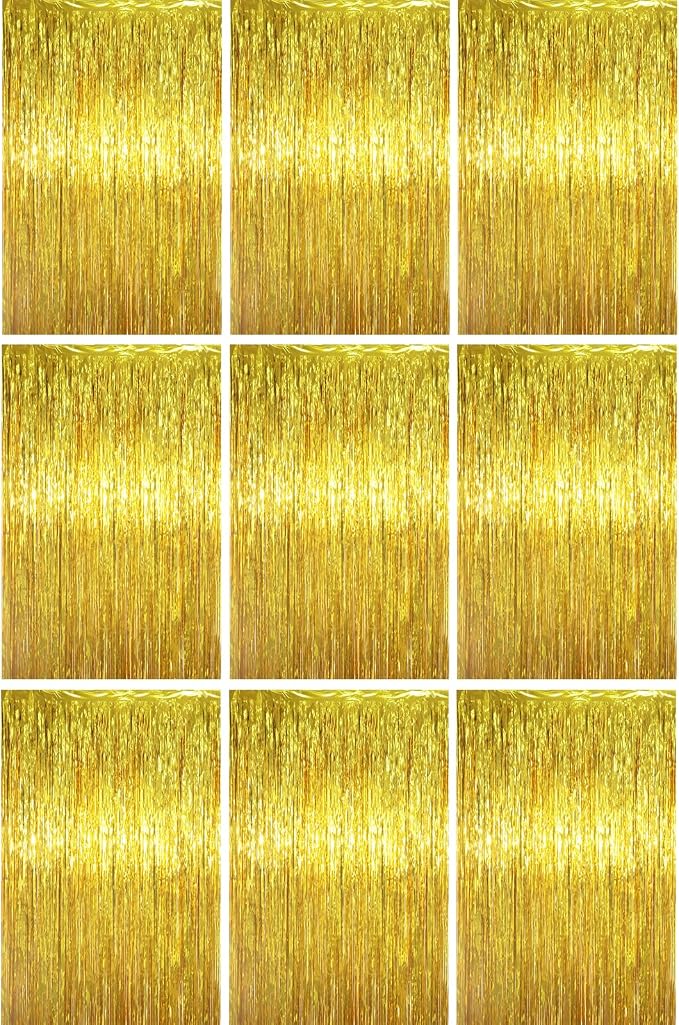 Voircoloria Gold Foil Fringe Backdrop Curtains, Birthday Party Decorations by Voircoloria