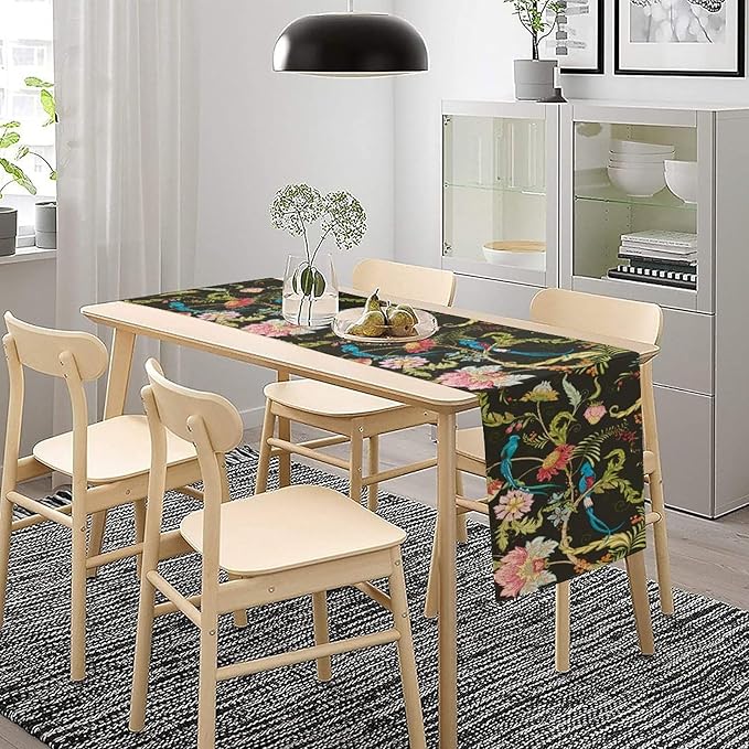 Floral Butterfly Table Runner Seasonal Spring Flower Bird Table Decoration Table Runner for Home Party Decoration 13x70 Inch