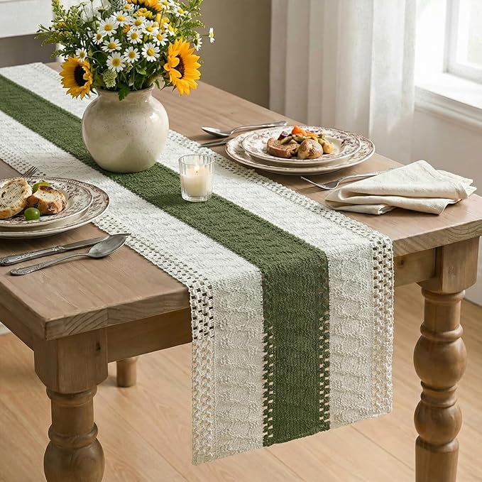 Artoid Mode Army Green Farmhouse Rustic Table Runner 12x72 Inch | Seasonal - Image 4