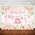 InMemory Pink Floral Baby Girl Baby Shower Backdrop Banner Decorations by InMemory