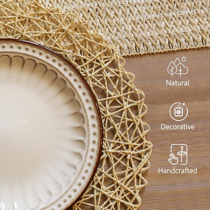 AHHFSMEI Paper Braided Round Placemats Natural Non-Slip Heat Resistant Table - Image 3
