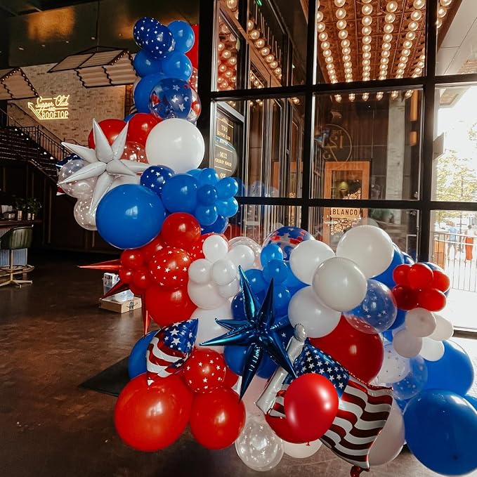 Red Blue White Balloons, 12 Inch Star Printed Red White and Blue - Image 7