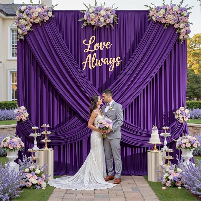 10×14 ft Purple Wrinkle Free Backdrop Curtain, Soft Silky Polyester Wedding - Image 8