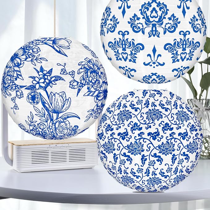 Chinoiserie Paper Lantern Celehappy 10 inch Blue and White Porcelain Print - Image 4