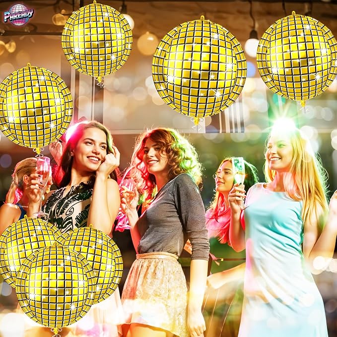 6pcs 22 Inch Gold Disco Ball Balloons, 4d Large Foil Aluminum Balloon - Image 7