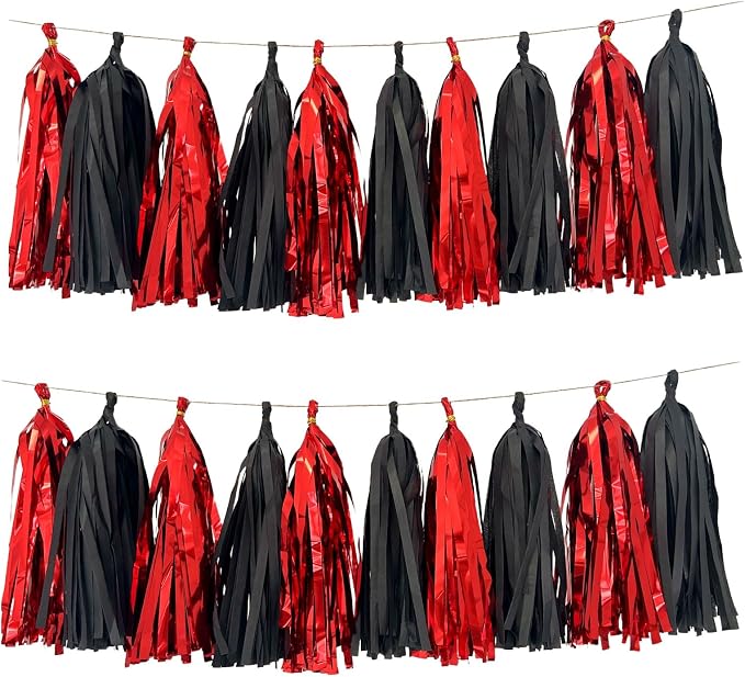 Generic 20 PCS Red and Black Tassel Garland Banner Tissue Paper Tassels by Unknown