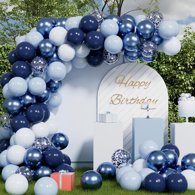 AULE 50Pcs Blue 12 Inch Latex Metallic Confetti Mix Balloons | Helium Thicken - Image 3