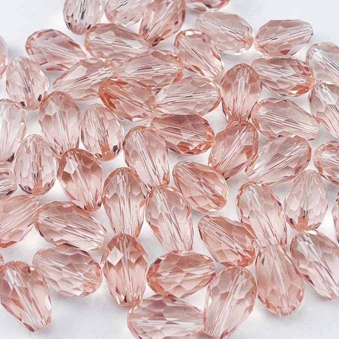 50pcs 10x15mm Teardrop Crystal Glass Beads for Jewelry Making, Faceted Vertical Hole Teardrop Glass Spacer Beads for Wind Chimes Bracelet Earring Necklace DIY Craft(Pink)