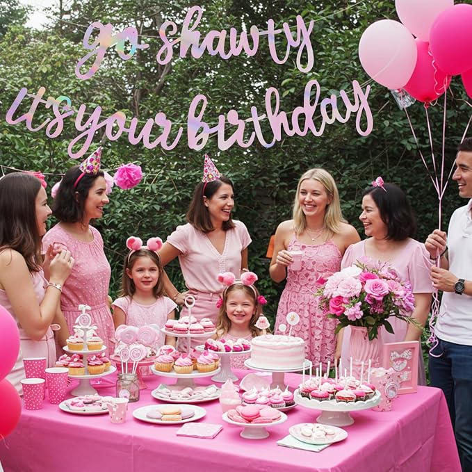 BEISHIDA Rainbow Pink Pre-Strung Go Shawty It's Your Birthday Banner Decor | - Image 4