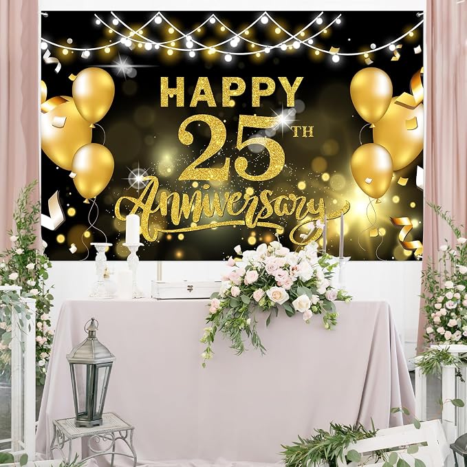 WeBenison Happy 25th Anniversary Backdrop 25th Wedding Anniversary Photography - Image 4
