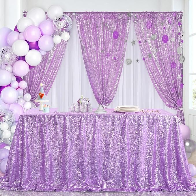 Lavender Sequin Backdrop Curtains 2 Pcs 3.3ftx8ft Sparkle Backdrop Fabric | - Image 5