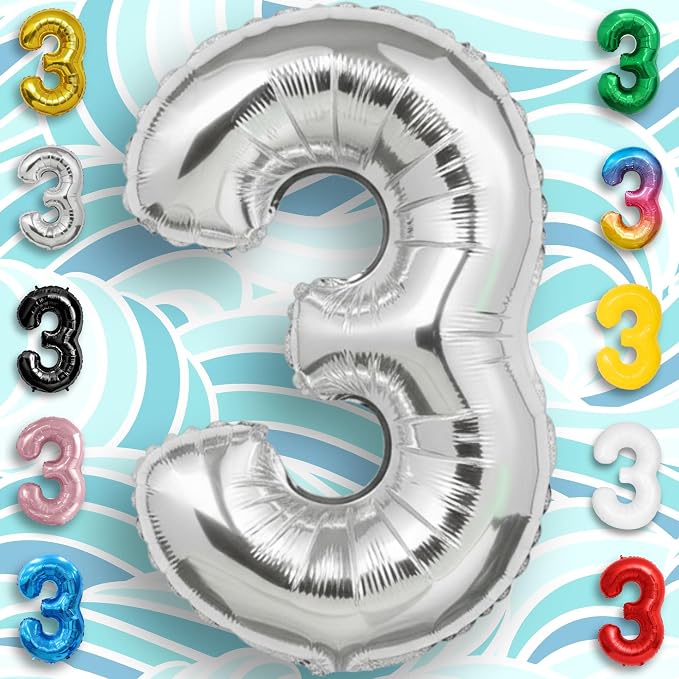 Silver Number Balloon 3 Mylar Foil Balloons 40 inch - Image 4