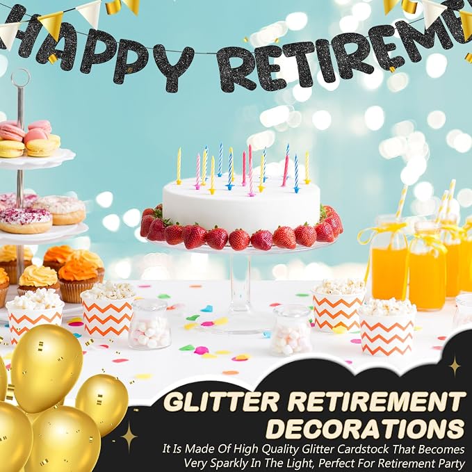 Fulmoon Pre Strung Happy Retirement Banner Glitter Retirement Sign Funny - Image 7