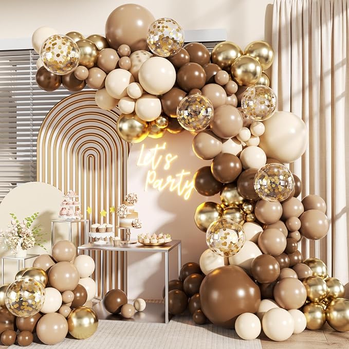 Brown Balloon Arch Kit for Birthday Party Decorations | 140Pcs Neutral Nude by LANGASQUE