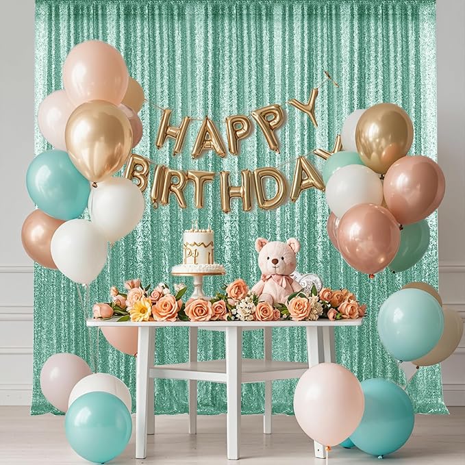 2×8FT-2PCS Mint Green Sequin Backdrop Curtains Panels, Photography Backdrop - Image 7