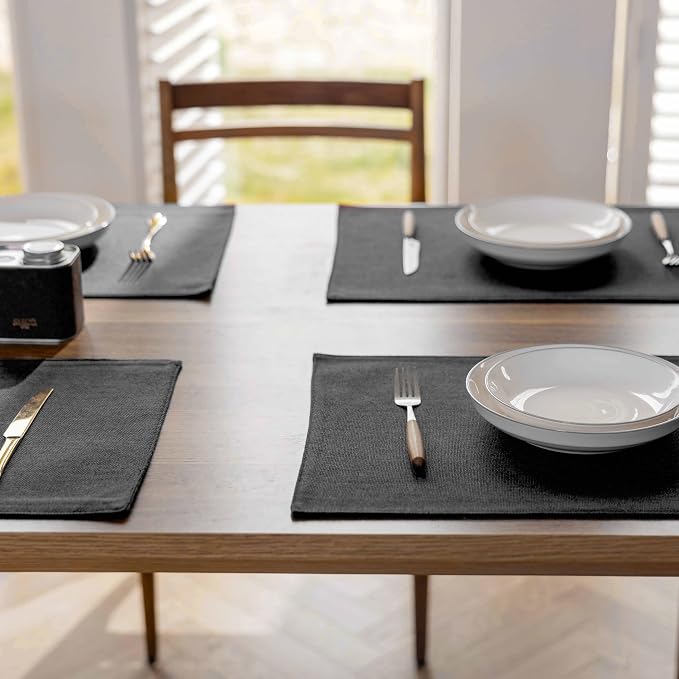Demetex Cloth Placemats Set of 6 Black Stain Resistant Place Mats Oil Proof - Image 7