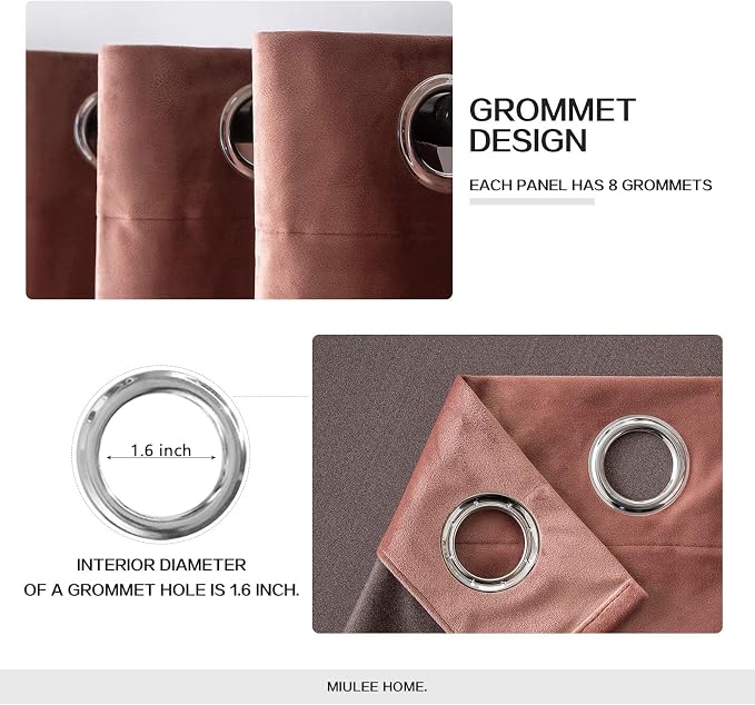 MIULEE Velvet Curtains Dusty Rose Pink 52 x 90 Inch Length Set of 2 | Grommet - Image 2