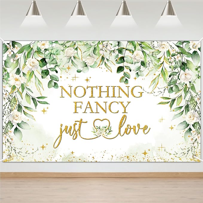 Avezano Nothing Fancy Just Love Banner Sage Green Bridal Shower Decorations by AVEZANO