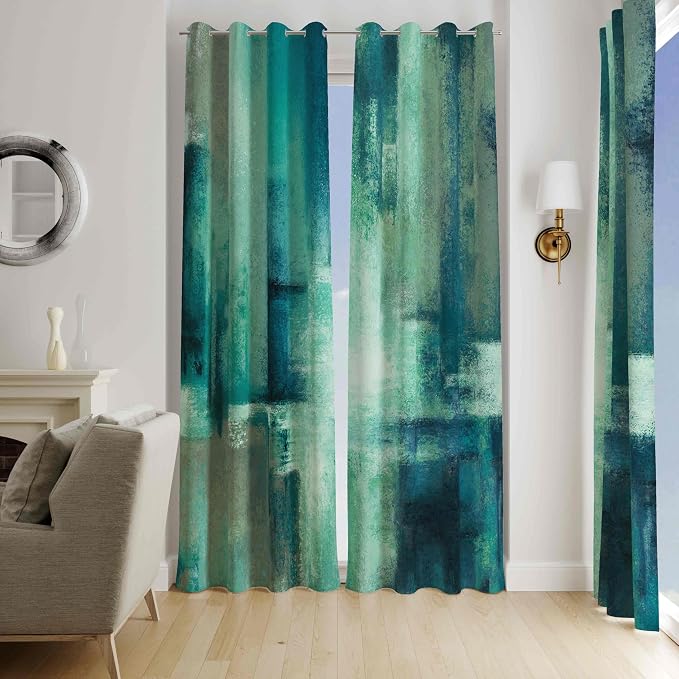 Asuexpect Teal Curtains 2 Panels Abstract Rust Curtain Room Darkening Grommet - Image 4