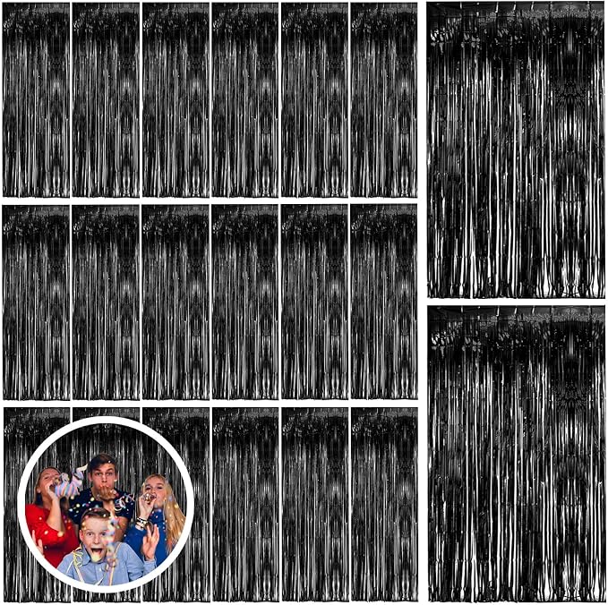 20 Pack Black Party Streamers Backdrop Tinsel Foil Fringe Curtains Halloween by BOMSI