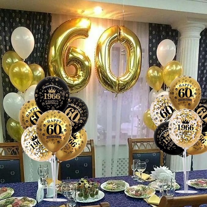 TONIFUL 4 Set 50th Birthday Decor Printed 1976 Black Gold Balloon Stand | - Image 5