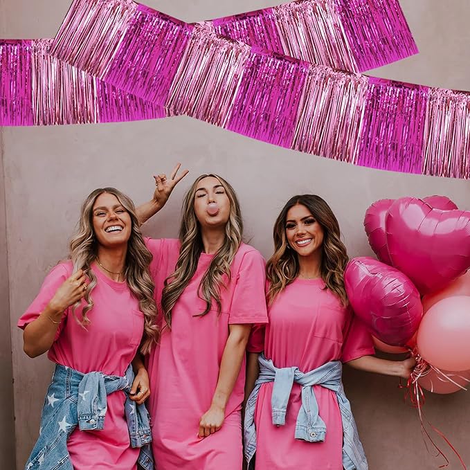 BEISHIDA Pink Mix Fringe Garland Banner 30ft Wall Tinsel Foil Streamers | 3Pack - Image 5