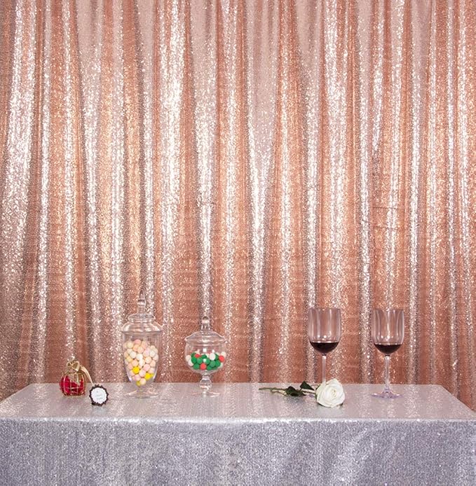 SquarePie Sequin Backdrop Non-Transparent Background Sparkly Curtain for Wedding Party 8FT x 8FT Rose Gold