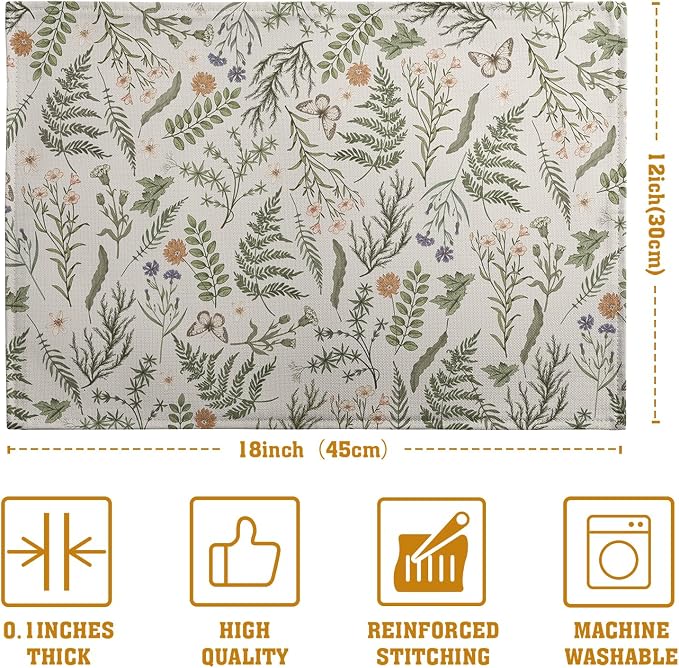 Sage Green Wild Flower Spring Summer Placemats Set of 4 Seasonal Wildflower - Image 4