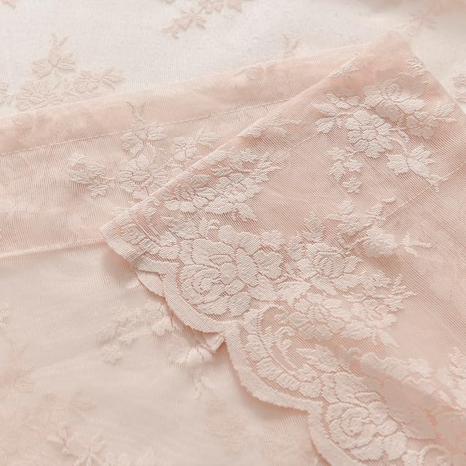 Kotile Blush Pink Floral Lace Curtains - Image 6