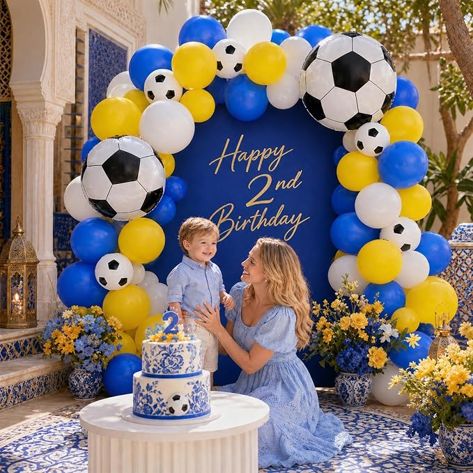 Blue and Yellow Soccer Balloons Set - Image 5