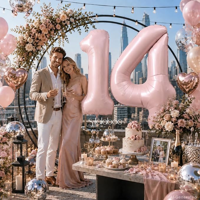 40 Inch Light Pink Number 14 Balloon 0-9 14th Foil Big Giant | Digital - Image 2
