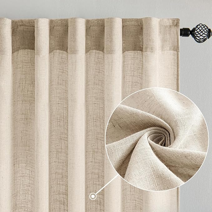 MIULEE Light Taupe Linen Curtains 52x108 Inches Long 2 Panels - Image 2