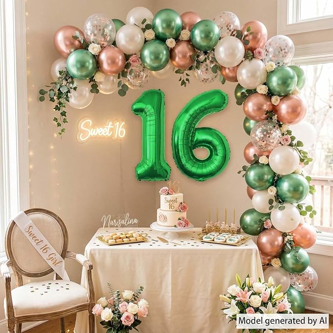 Green Number 16 Balloon 40 Inch, Vibrant Foil Duo - Image 6