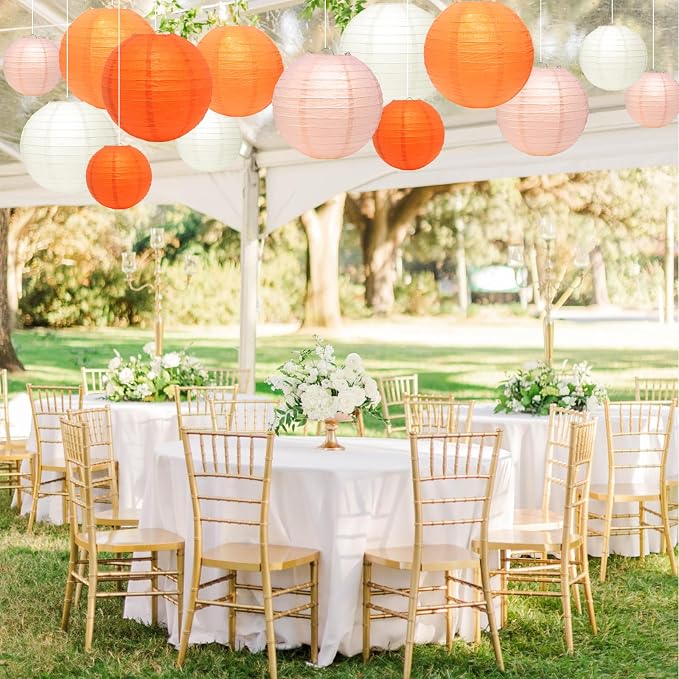 21Pcs Orange Paper Lanterns, 4-10in Hanging Decor - Image 7