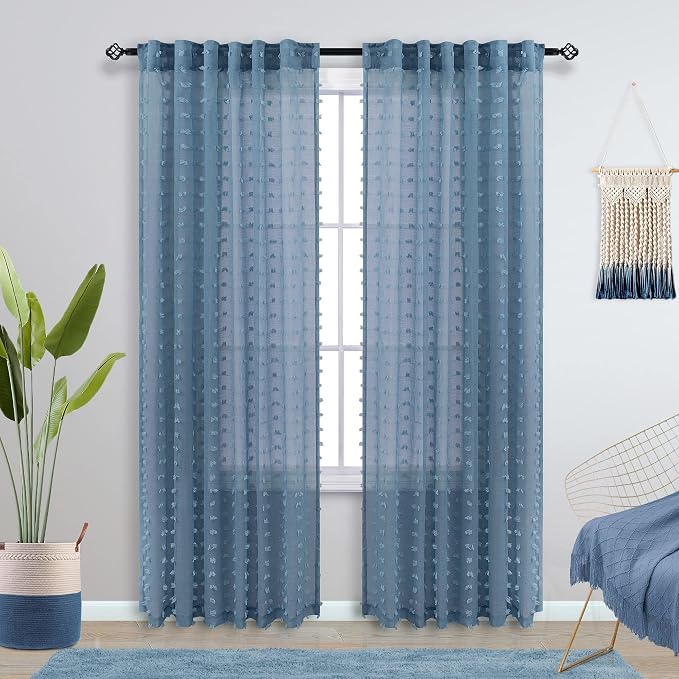 KOUFALL Dusty Blue Sheer Curtains - Image 2