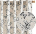Black Floral Linen Lined Curtains Rod Pocket 50W X 84L 2 Panels | Charlotte by Lazzzy