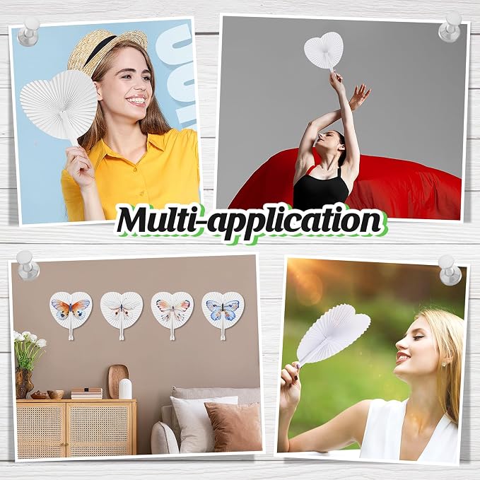 Cosweet 50 Pack White Folding Fans- Heart Shaped Handheld Folding Accordion - Image 6